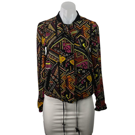 H&M Coachella Tribal Geometric Boho Long Sleeve Full Zip Shirt Jacket Size 6