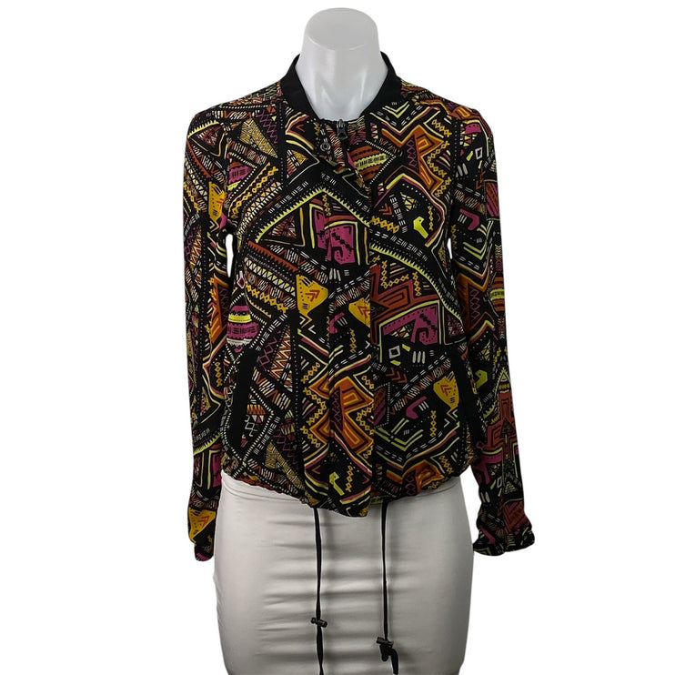 H&M Coachella Tribal Geometric Boho Long Sleeve Full Zip Shirt Jacket Size 6