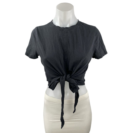 Lululemon Womens Black Tie knot Front Short Sleeve Crop Tee T-shirt Top Size S