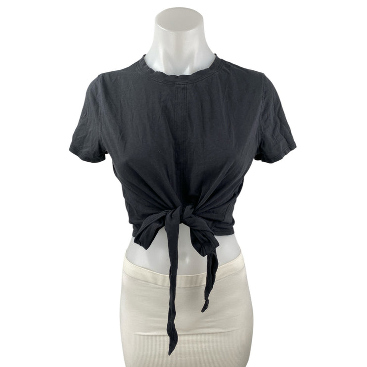 Lululemon Womens Black Tie knot Front Short Sleeve Crop Tee T-shirt Top Size S