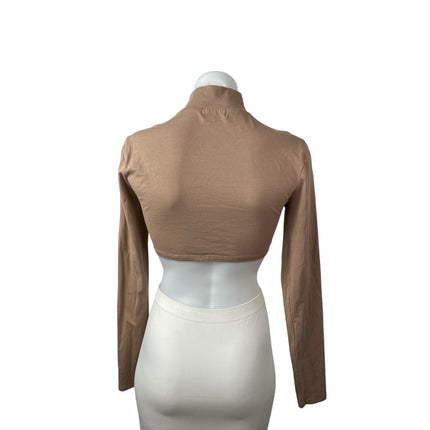 Isalis Womens Brown Tan Cutout Ruched Tie Keyhole Knot Mock Neck Crop Top Size M