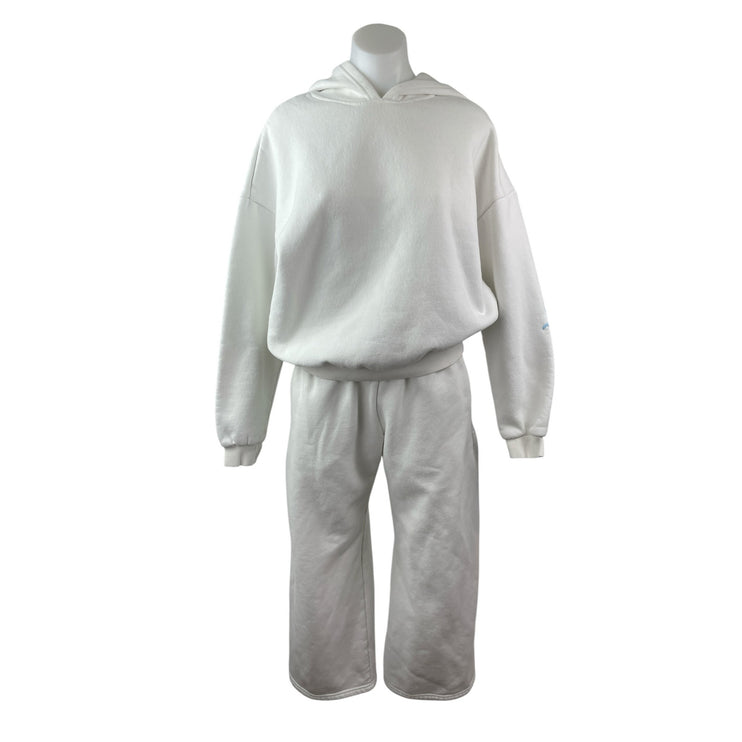 Edikted White Hoodie Sweatshirt Wide Leg Sweat Pants Athletic Activewear Set S/M