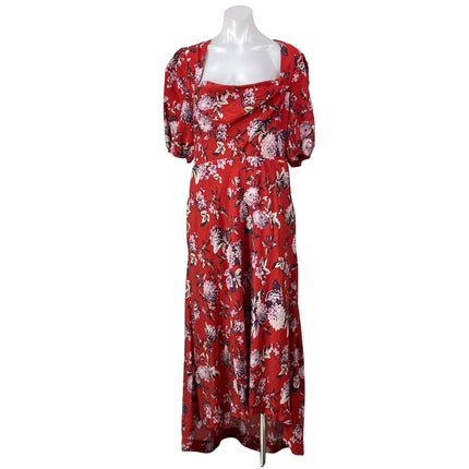 Maeve by Anthropologie Womens Red Short Puff Sleeves Floral Hi-Low Maxi Dress 16