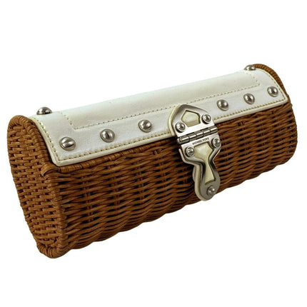 Michael Kors Santorini Wicker Rattan Leather Trim Clutch Purse Pouch Wristlet OS