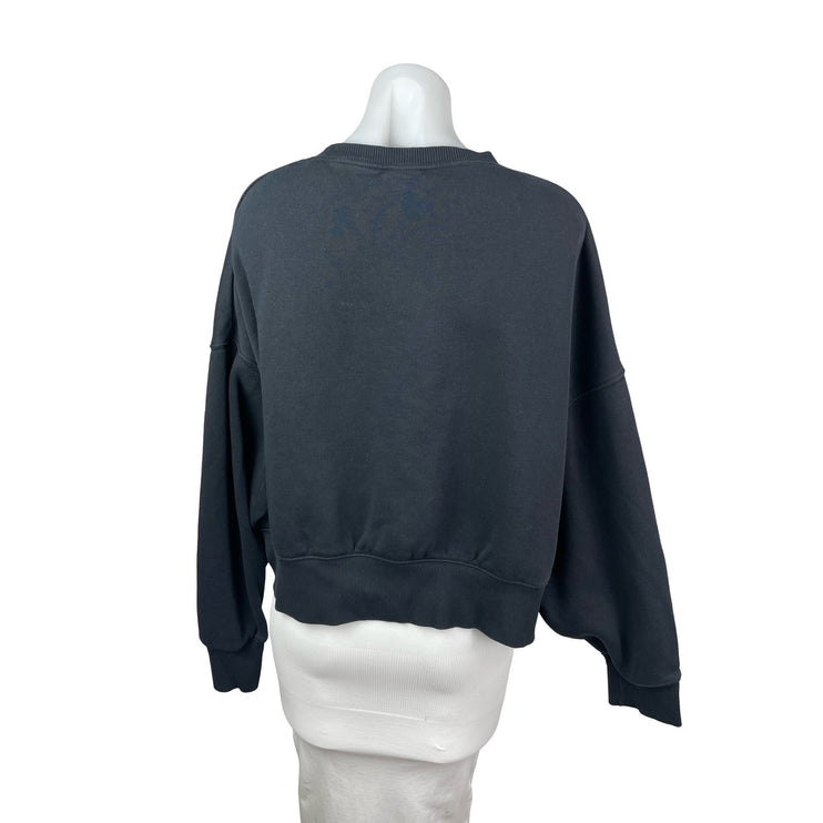 Nike Women's Black Swoosh Logo Long Sleeve Crew Neck Cropped Sweatshirt Top M