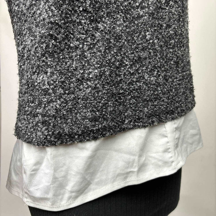 Atmosphere Womens Gray White Layered Collar Long Sleeve Sweater Blouse Top Sz S