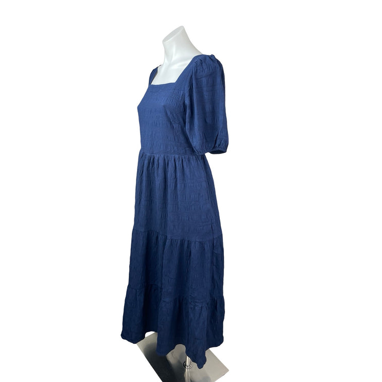 NEW Prettygarden Navy Blue Short Puff Sleeve Smocked Tiered A Line Midi Dress S