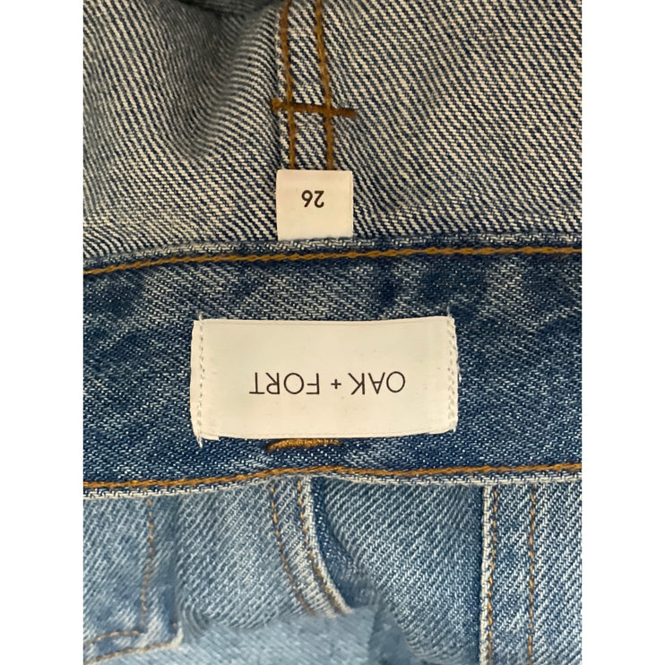 Oak + Fort Womens Blue High Waisted Straight Wide Leg Cargo Denim Jeans Pants 26