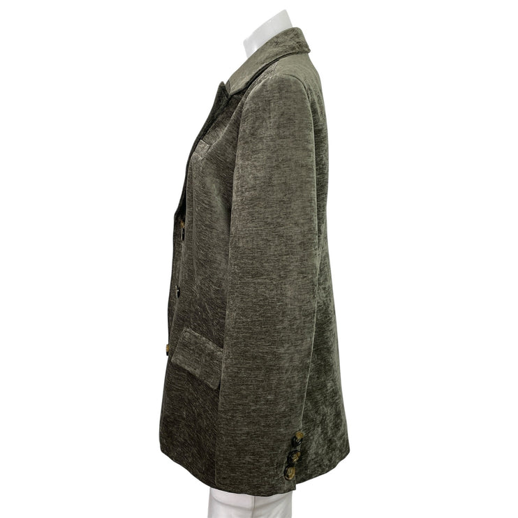 Commense Green Velvet Velour Double Breasted Peak Lapel Blazer Coat Jacket Sz M