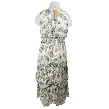 NEW Ananta Green  Paisley Lace Tiered Ruffle Maxi Tank Flare A-Line Dress L/XL