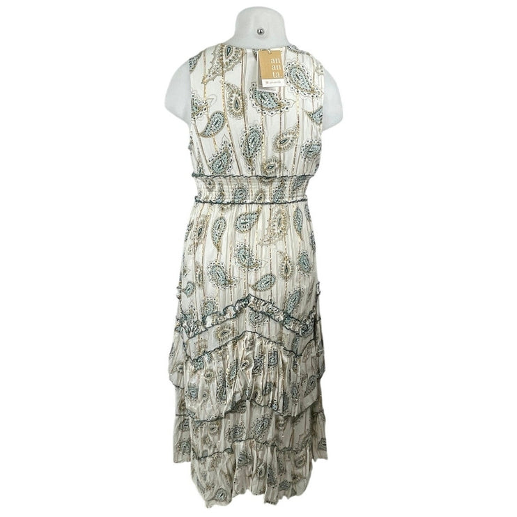 NEW Ananta Green  Paisley Lace Tiered Ruffle Maxi Tank Flare A-Line Dress L/XL