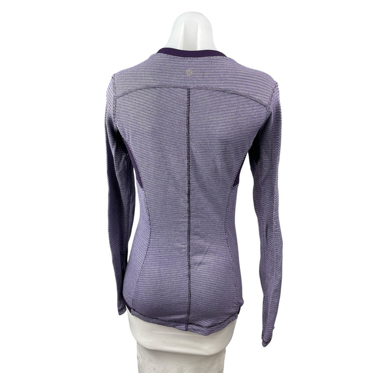 Lululemon Base Runner Purple Striped Athletic Long Sleeve T Shirt Tee Top 4/6