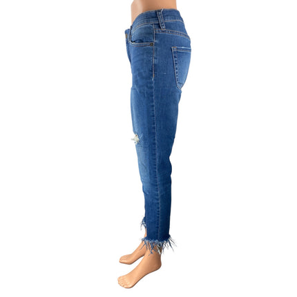 Free People Shark Bite Distressed Raw Frayed Hem Skinny Denim Jeans Pants Sz 28
