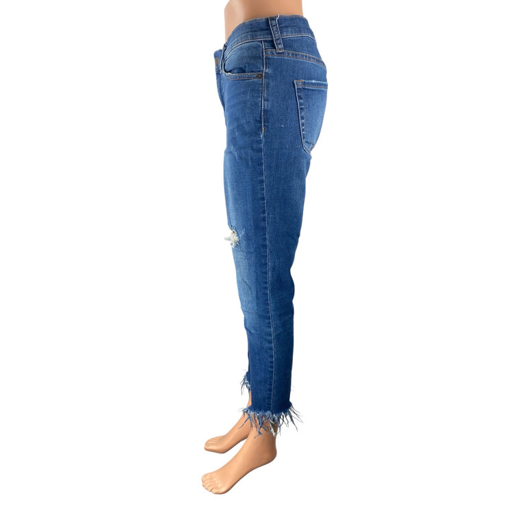 Free People Shark Bite Distressed Raw Frayed Hem Skinny Denim Jeans Pants Sz 28