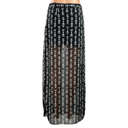 FOREVER 21 Women's Black White Geometric Print Boho Sheer Slit Maxi Skirts Sz M