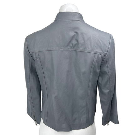 Joie Casella Women's Gray Lamb Leather Asymmetric Zip Moto Biker Coat Jacket L