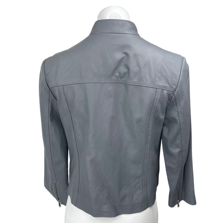 Joie Casella Women's Gray Lamb Leather Asymmetric Zip Moto Biker Coat Jacket L