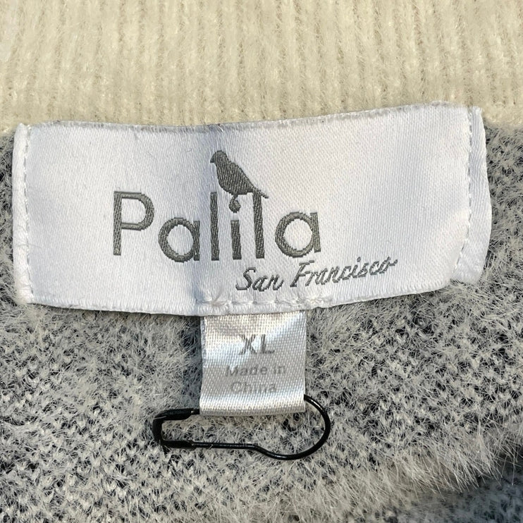 Palila Women Black Cream Crew Neck Long Sleeve Knit Pullover Sweater Top Size XL