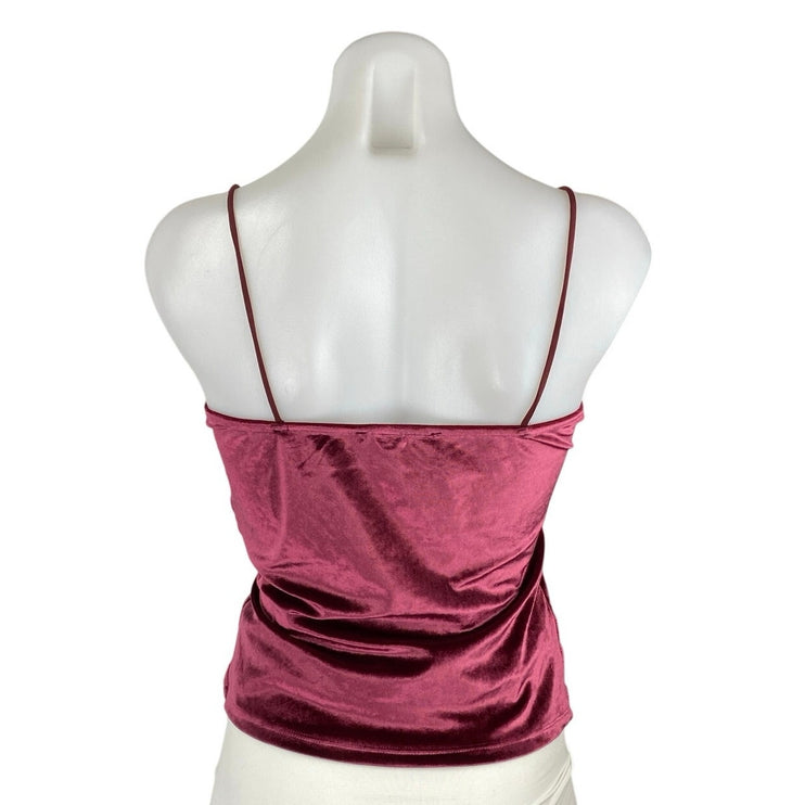 NA-KD Maroon Velvet Velour Sleeveless Cami Camisole Cowl Neck Crop Tank Top XS