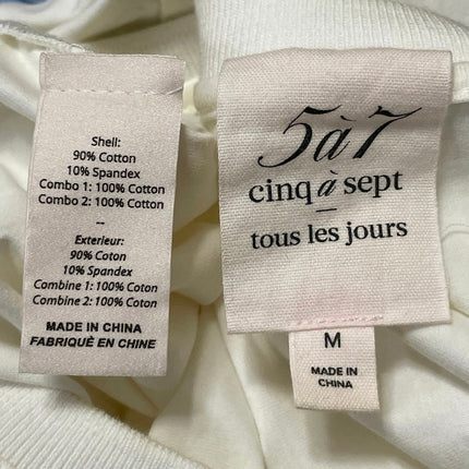 Cinq a Sept Carlie White Blue 3/4 Striped Puff Sleeves Boho Shirt Blouse Top M