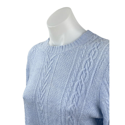 J.Crew Women's Blue Wool Cable Knit Bell Long Sleeve Crewneck Sweater Top Size S