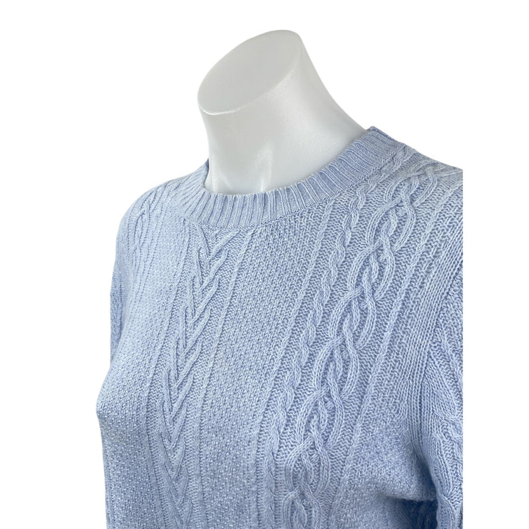 J.Crew Women's Blue Wool Cable Knit Bell Long Sleeve Crewneck Sweater Top Size S