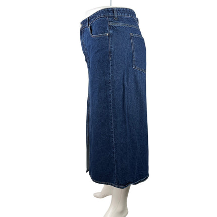 H&M Women's Blue High Waisted Front Slit Straight Midi Denim Jeans Skirt Size 18