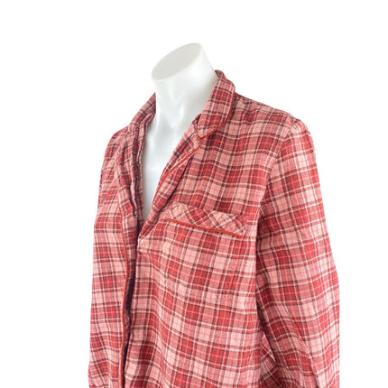 Madewell Red Plaid Check Button Down Long Sleeve Wide Leg Sleepwear Pajama Set M