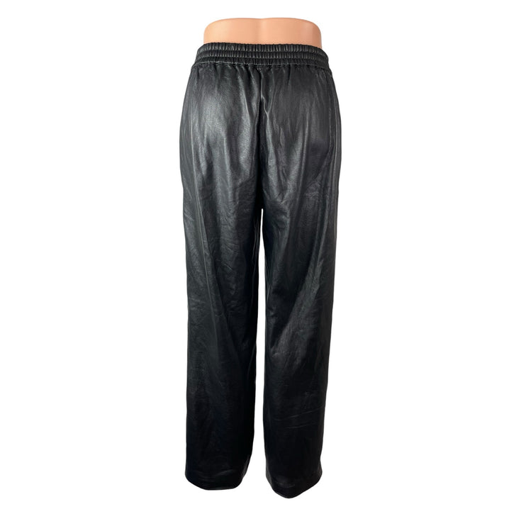 Aritzia Babaton Black Faux Vegan Leather High Rise Wide Leg Trousers Pants Sz 4