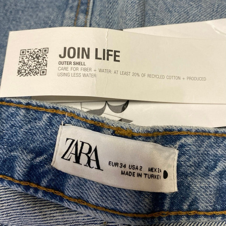 NEW Zara Women's Blue Medium Wash High Rise Relaxed Straight Denim Jeans Size 2