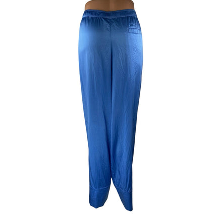 Ser.O.Ya Women's Blue Silk Satin Elastic Waist Wide Leg Lounge Trousers Pants L