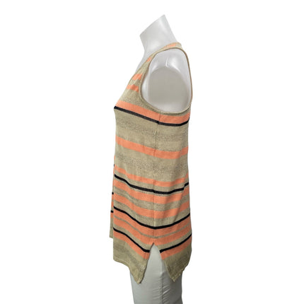 Maria Filo Womens Beige Coral Striped Racerback Knit Sleeveless Slit Tank Top XS