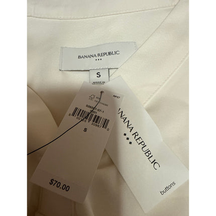 NEW Banana Republic Women's White Crepe Long Sleeve V Neck Blouse Top Size S