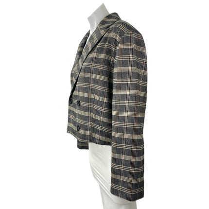 Oak + Fort Gray Plaid Check Notched Collar Long Sleeve Crop Blazer Coat Jacket M