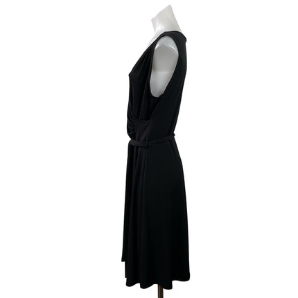 41 Hawthorn Womens Black Sleeveless Faux Wrap Tie Waist Midi A-Line Dress Size L