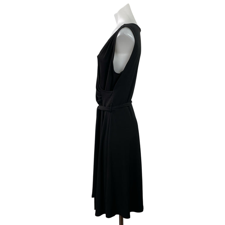 41 Hawthorn Womens Black Sleeveless Faux Wrap Tie Waist Midi A-Line Dress Size L
