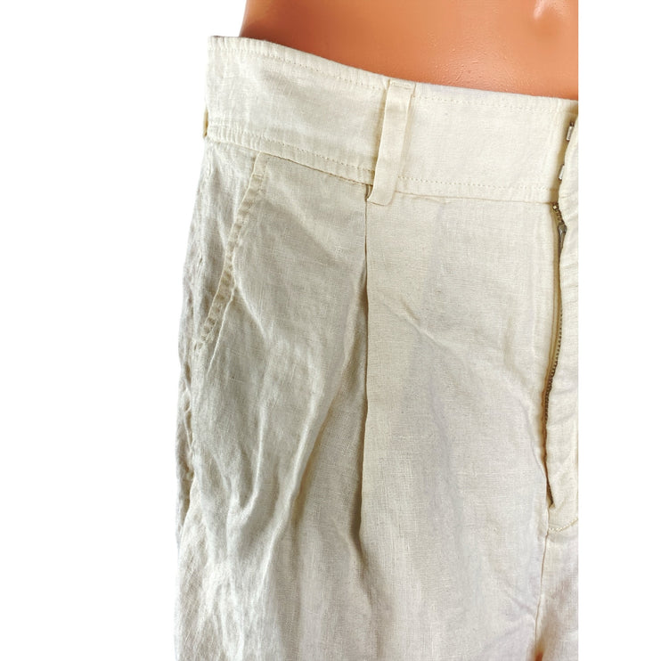 Everlane 100% Linen Women's White High Rise Pleated Relaxed Bermuda Mom Shorts 8