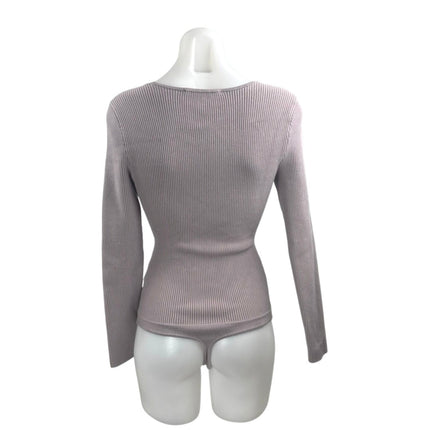 Abercrombie & Fitch Purple Ribbed Knit Square Neck Long Sleeve Bodysuit Top S