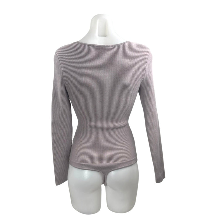 Abercrombie & Fitch Purple Ribbed Knit Square Neck Long Sleeve Bodysuit Top S