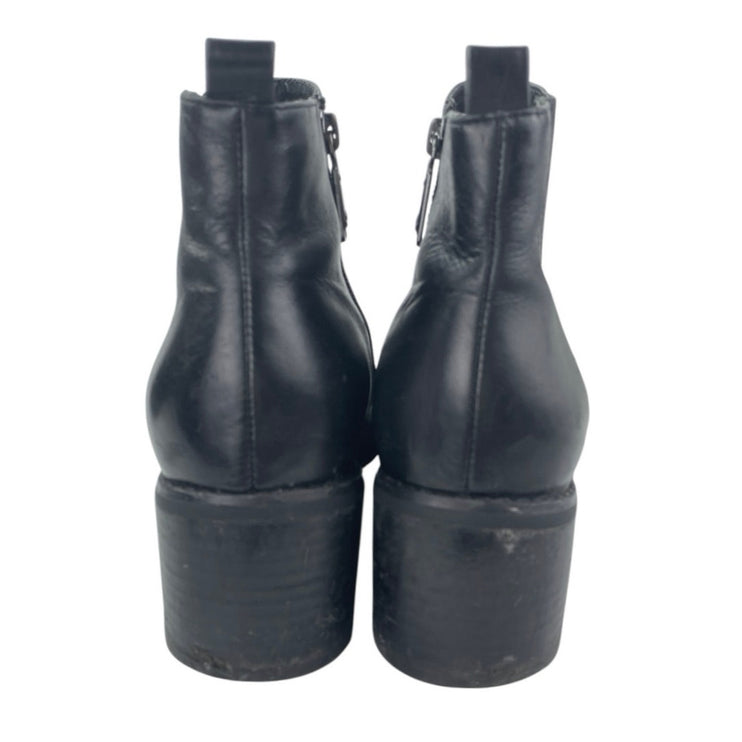 Blondo Elvina Women's Black Leather Zip Pointed Toe Block Heels Ankle Boots 8.5M