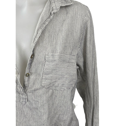 Friday's Project Striped Collar Long Sleeve Half Button Shirt Tunic Blouse Top S