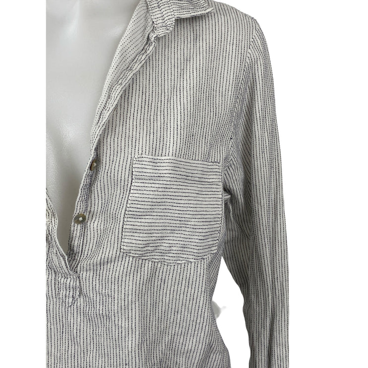 Friday's Project Striped Collar Long Sleeve Half Button Shirt Tunic Blouse Top S