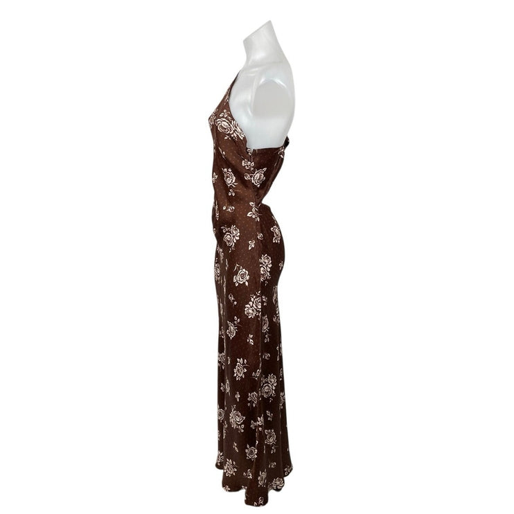 bl^nk Carilena Brown Floral One Shoulder Sleeveless Maxi Tank Sheath Dress Sz M