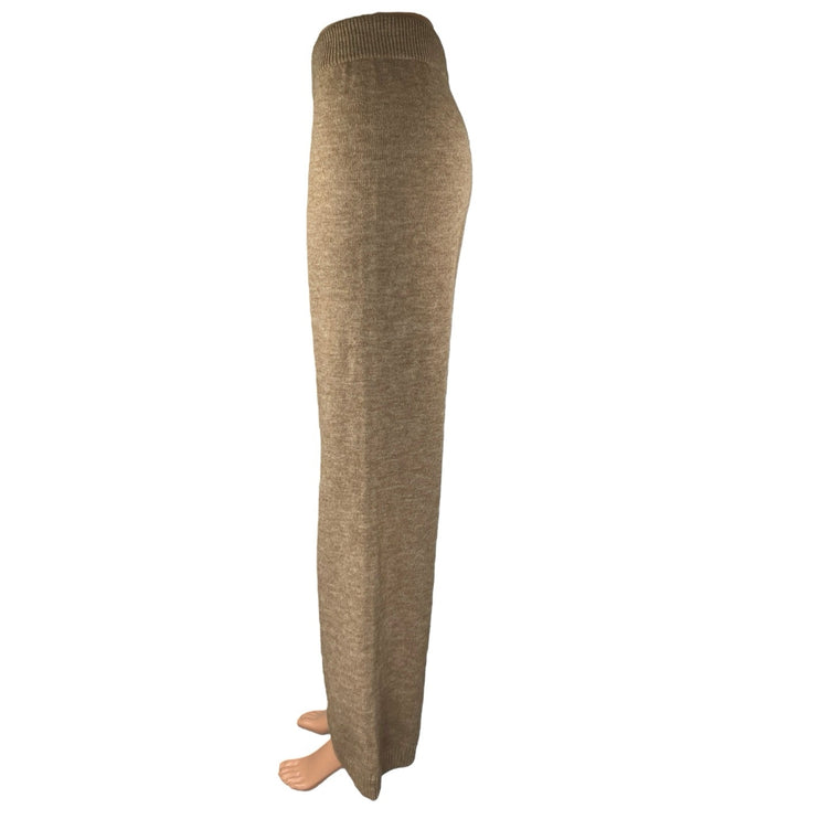 Commense Beige Tan Elastic Waist High Rise Knit Wide Leg Trousers Pants Size XS
