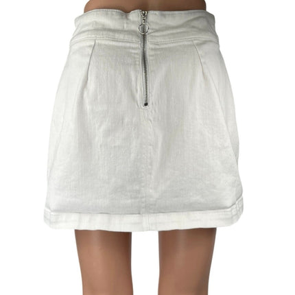 Forever 21 Women's White High Waisted Zip A Line Denim Jean Mini Skirt Size M