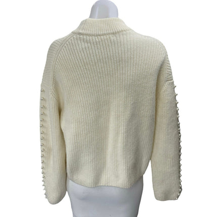 H&M Women's Cream Long Sleeve Pearl Beaded Turtleneck Knit Sweater Top Size XS