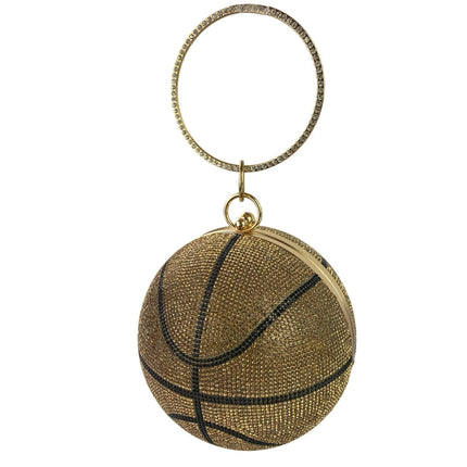 Women's Gold Black Rhinestone Sparkly Evening Clutch Basketball Purse Handbag OS