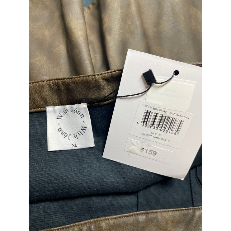 NEW With Jean Dakota Faux Vegan Leather Low Rise Mini Flare A-Line Skirt Size XL