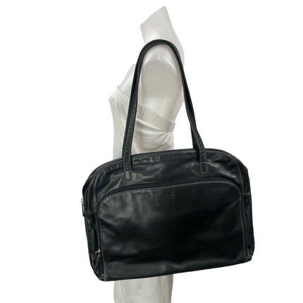 Lodis Women's Black Leather Zip Shoulder Travel Messenger Tote Handbag Size OS