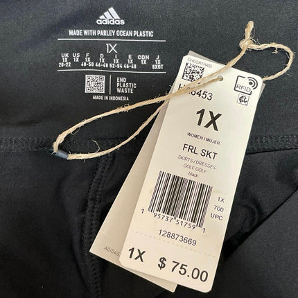 NEW Adidas Black Elastic Waist Zip Pocket Athletic Tennis Frill Skort Skirt 1X